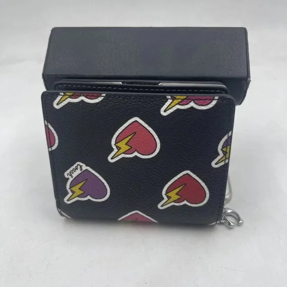 NEW COACH Women’s Snap Wallet with Heart Bolt Print Silver/Black Multi - Picture 9 of 11